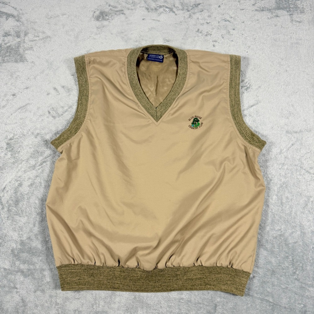 Sunderland of Scotland Mens L Golf Vest Tan Blue Ridge Country Club Microfiber